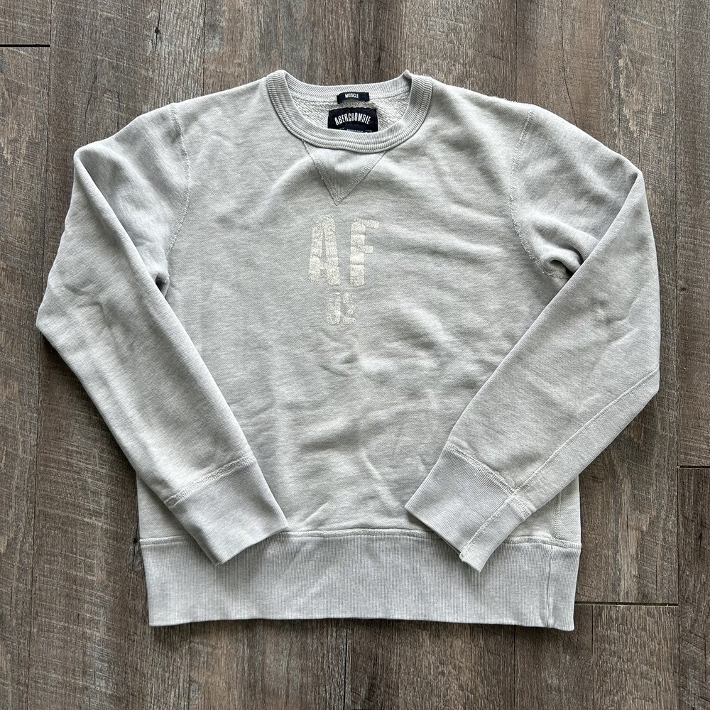 Vintage Abercrombie & Fitch Sweatshirt Mens small Gray Crew Neck Sweater Y2K
